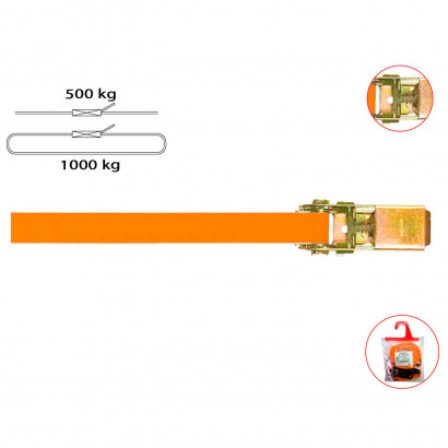 Tensor de carraca, correa, cincha de amarre con trinquete, cinta de trincaje, eslinga con carraca sin fin, peso máximo 1.000 kg, 25 mm x 4 m