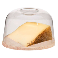 Artema - Quesera redonda, tapa transparente de metacrilato y base de madera, recipiente para guardar queso o embutidos, 22 cm