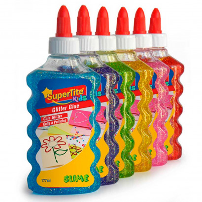 SuperTite - Pegamento con purpurina infantil, sin disolventes, manualidades, proyectos escolares, bellas artes, apto para niños, 177 ml, color aleatorio