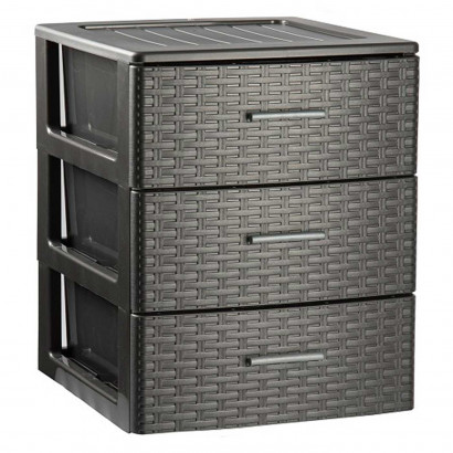 Plastic Forte - Cajonera de ordenación Rin Rattan con 3 cajones, plástico, torre de almacenaje multiusos, 46,5 x 39,5 x 36,5 cm, gris antracita