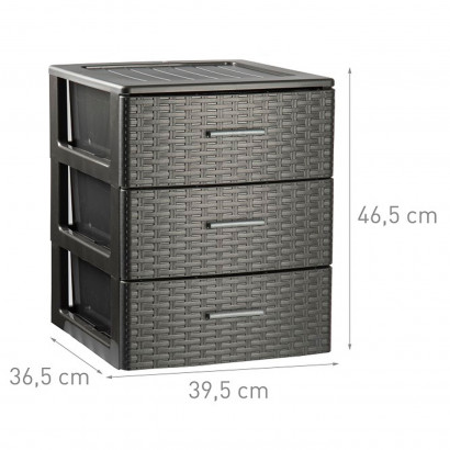 Plastic Forte - Cajonera de ordenación Rin Rattan con 3 cajones, plástico, torre de almacenaje multiusos, 46,5 x 39,5 x 36,5 cm, gris antracita