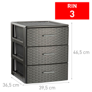 Plastic Forte - Cajonera de ordenación Rin Rattan con 3 cajones, plástico, torre de almacenaje multiusos, 46,5 x 39,5 x 36,5 cm, gris antracita