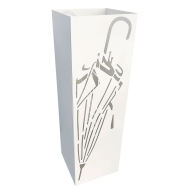 Paragüero de metal cuadrado blanco 49 x 15,5 x 15,5 cm, diseño de paraguas, soporte para paraguas con recipiente de plástico, ideal para recibidor, oficina, espacios públicos, hogar