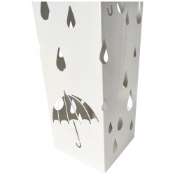 Paragüero cuadrado de metal blanco 49 x 15,4 x 15,4 cm, diseño de lluvia, soporte para paraguas con recipiente de plástico, idea