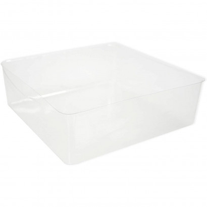 Paragüero metálico cuadrado blanco 49 x 15,5 x 15,4 cm, diseño minimalista, soporte para paraguas con recipiente de plástico, ideal para recibidor, oficina, espacios públicos, hogar