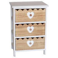 Cajonera de madera blanca con 3 cajones marrones, 58 x 40 x 29 cm, diseño con corazones, torre de ordenación, mueble auxiliar almacenamiento, dormitorio, salón