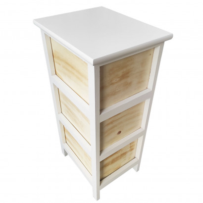 Cajonera blanca de madera, 3 cajones, 62,5 x 26 x 32 cm, diseño con cruces azules, torre de ordenación, mueble auxiliar almacenamiento, dormitorio, salón