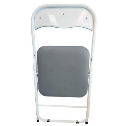 Silla plegable de metal, asiento y respaldo acolchado, gomas antideslizantes, reposapiés, jardín, camping (Gris y blanco, 80 x 43 x 45 cm)