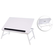 Mesa de madera plegable con estructura metálica, bandeja multiusos con patas para desayuno, cama, resistente (Blanco, 45 x 32 x 19 cm)