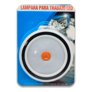 Lámpara portátil redonda LED, 8 cm de diámetro, pilas incluidas. Mas de 100 horas de vida útil.