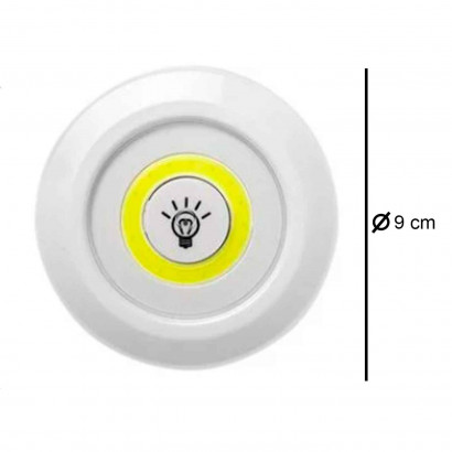 Luz auxiliar COB con mando a distancia color blanco, 3 pilas "AAA" (No incluidas). Luz de 9 cm de diámetro.