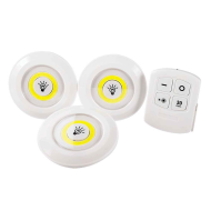 Set de 3 luces de auxiliar COB con mando a distancia, 3 pilas "AAA" (No incluidas). Luz de 9 cm de diámetro.