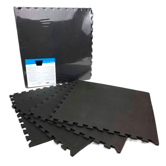 Pack 4 baldosas de goma eva 60 x 60 x 1 cm, color negro. Esterilla puzzle para suelo de fitness y gimnasio, alfombrilla de protección espuma