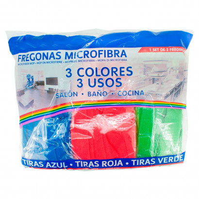 Pamex - Set de 3 fregonas tiras de microfibra de última tecnología color surtido