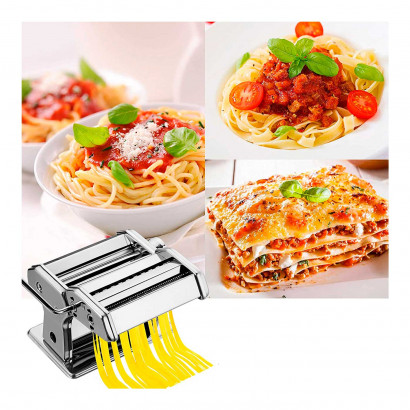 Cortapasta manual de acero inoxidable 19 x 19 x 12 cm, máquina para hacer pasta fresca con manivela, cortar espaguetis, macarrones, masa lasaña, cocina