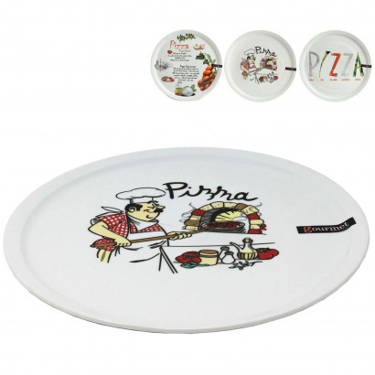 Plato de pizza redondo de color blanco con diseños distintos y divertidos, de 30 cm de diámetro Recipiente de cerámica para servir comida, especial para pizzas, con diseños surtidos,