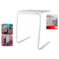 Mesa auxiliar plegable ajustable 52 x 40 x 72 cm, regulable en inclinación y altura, mesa multifuncional ligera, ideal para comer, leer, salón, dormitorio (Blanco)