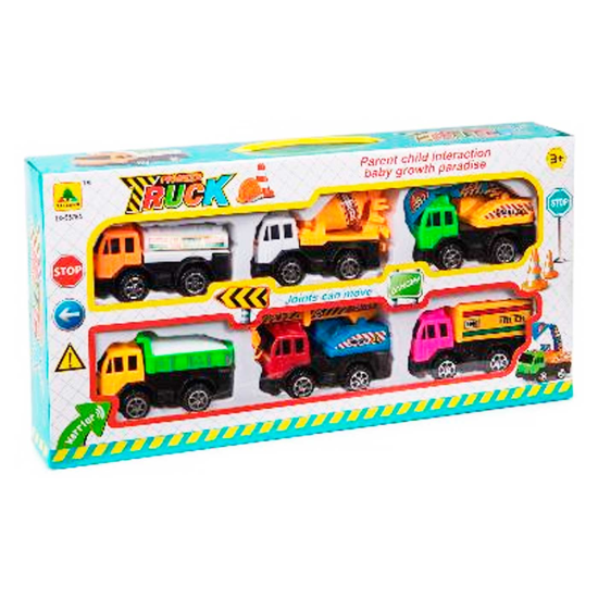 Pack de 6 camiones de obra retro y movimiento a fricción, juguete de construcción, coches para niños, dimensiones de vehículo 6  x 12 x 5 cm