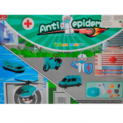 Conjunto de juguetes antipandemia, set de figuras sanitarias y accesorios, ambulancia, helicoptero, moto, figuras, juego de rescate para niños