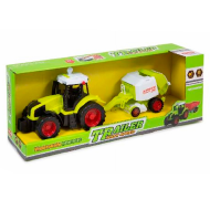 Juguete tractor con remolque, movimiento fricción, luces y sonido, vehículo de granja, tractor para niños, color verde, dimensiones 11 x 35 x 10 cm