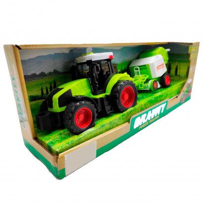 Juguete tractor con remolque, movimiento fricción, luces y sonido, vehículo de granja, tractor para niños, color verde, dimensiones 11 x 35 x 10 cm