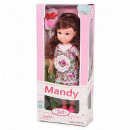 Muñeca mandy doll con sonidos y accesorios, vestidos de colores aleatorios, dimensiones 31 x 11 x 4  cm (alto x ancho x profundo)