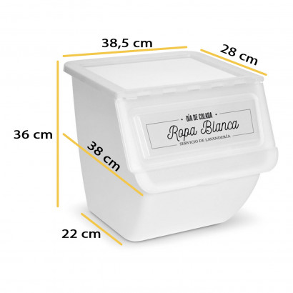 Contenedor de plástico apilable con ruedas, organizador de ropa sucia, caja de almacenamiento para colada (Ropa blanca, 36 litros, 36 x 38,5 x 38 cm)