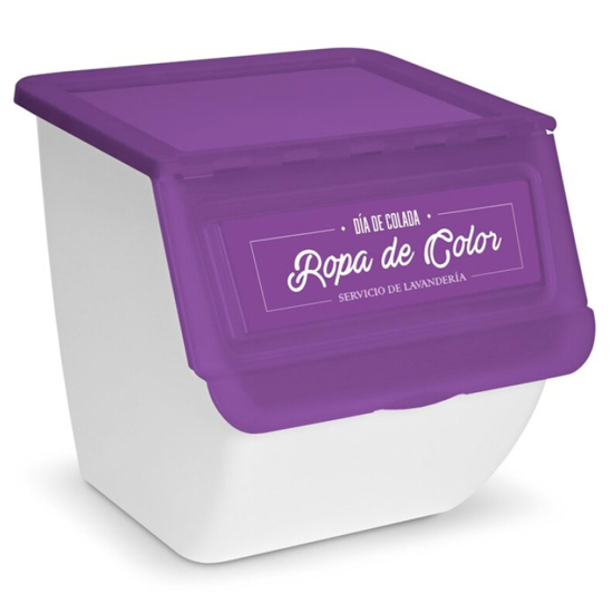 Contenedor apilable con ruedas, plástico, organizador de ropa sucia, caja de almacenamiento para colada (Ropa de color, 36 litros, 36 x 38,5 x 38 cm)