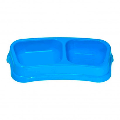 Comedero  rectangular doble 24 cm para las mascotas del hogar, plato,bandeja, perro, gato. Capacidad de 0,2 L Color surtido. 4 x 24 x 12 cm