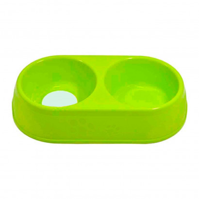 Comedero bebedero ovalado doble para las mascotas del hogar, plato,bandeja, perro, gato. Capacidad de 0,7 L Color surtido. 5 x 25 x 13,5 cm