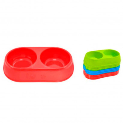 Comedero bebedero ovalado doble para las mascotas del hogar, plato,bandeja, perro, gato. Capacidad de 0,7 L Color surtido. 5 x 25 x 13,5 cm