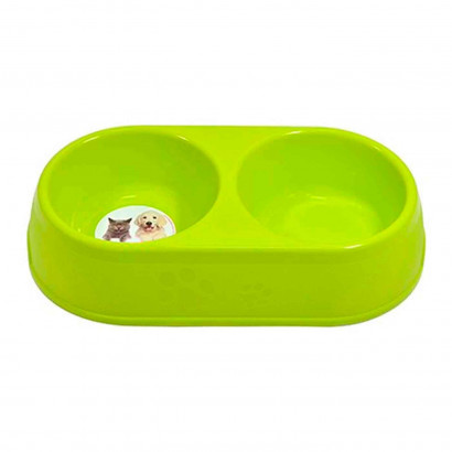 Comedero ovalado 32 cm doble para las mascotas del hogar, plato,bandeja, perro, gato. Capacidad de 0,5 L Color surtido. 6,5 x 31,5 x 17,5 cm