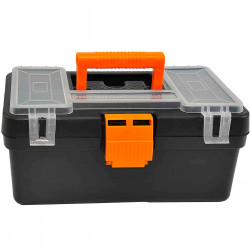 Tradineur - Caja de herramientas con compartimentos en la tapa y asa, modelo Mini Kid, plástico resistente, organizador, maletín
