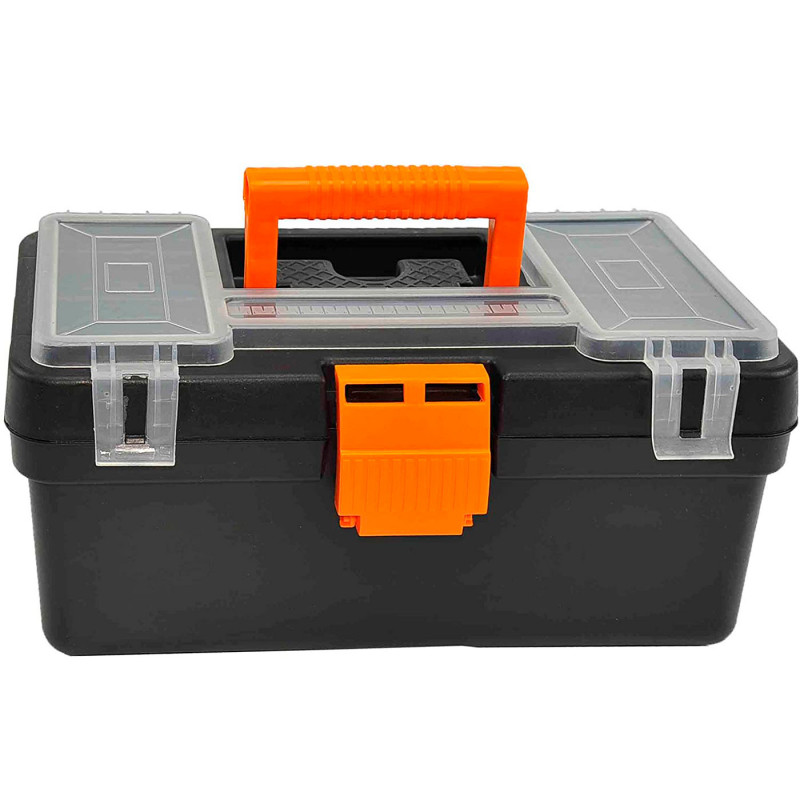 Tradineur - Caja de herramientas con compartimentos en la tapa y asa, modelo Mini Kid, plástico resistente, organizador, maletín Tradineur - Caja de herramientas con compartimentos en la tapa y asa, modelo Mini Kid, plástico resistente, organizador, maletín