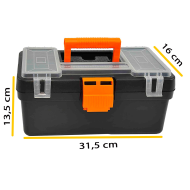 Caja de herramientas con compartimentos en la tapa y asa, modelo Mini Kid, plástico resistente, organizador, maletín almacenaje, 13,5 x 31,5 x 17,5 cm