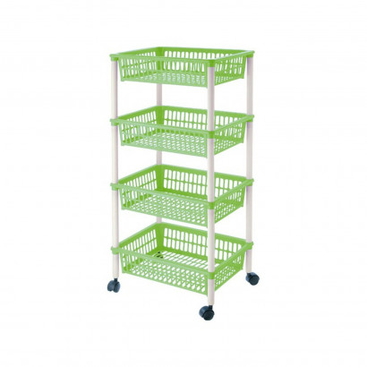 Carro verdulero verde con ruedas 4 cestas 85 x 39,5 x 29,5 cm . Carrito portaobjetos estantes multiusos para organizar los espacios domésticos, ideal para baño, cocina, sala y garaje