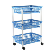 Carro verdulero Modelo PLFT azul con ruedas 3 cestas 62 x 40 x 29 cm . Carrito portaobjetos estantes multiusos para organizar los espacios domésticos, ideal para baño, cocina, sala y garaje