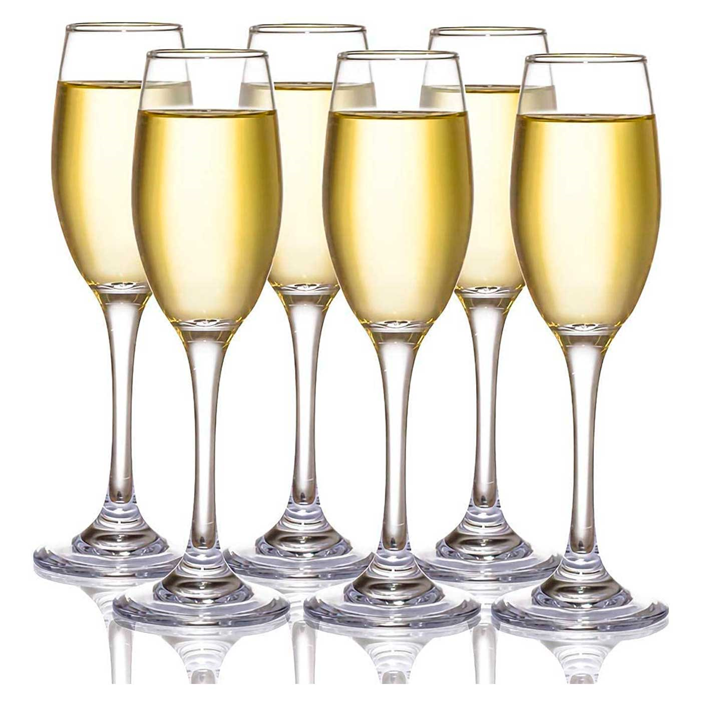 Set de 6 copas de champán de cristal 15 cl. Pack, juego copas cava flauta, conjunto de 6 uds 150 cc, borde fino, tallo largo, celebraciones, fiestas, aptas para lavavajillas