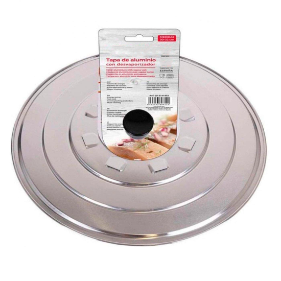 Tapa de aluminio con desvaporizador para sartén, 32 cm, tapa para sartenes y ollas, tapadera multiusos, tapadera antisalpicaduras, tapa con agarre