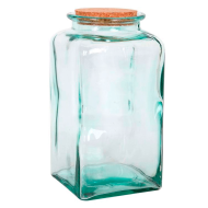 Tarro cuadrado de vidrio transparente para guardar alimentos con tapa de corcho, capacidad 3.5 litros, bote cuadrado de vidrio con tapón, 28 x 14 cm