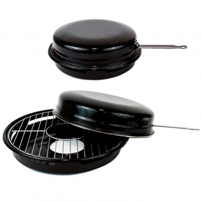 Churrasquera grill con tapa para cocinas de gas u hornillos, parrilla, barbacoa, cocinar a la brasa, exterior o interior (Negro, 31 cm)