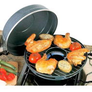 Churrasquera grill con tapa para cocinas de gas u hornillos, parrilla, barbacoa, cocinar a la brasa, exterior o interior (Negro, 31 cm)