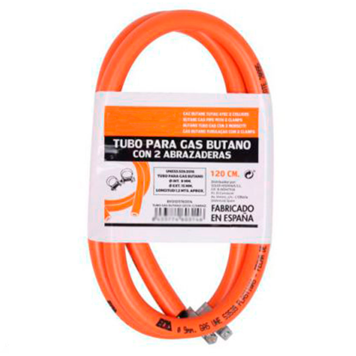 Manguera de gas flexible para butano con 2 abrazaderas, 120 cm, tubería, tubo homologado, caducidad 2026, grosor 15 mm, para cocinas de gas, barbacoas, naranja