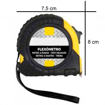 Flexómetro de 7,5 metros de plástico, recubrimiento de goma, ergonómica, freno de seguridad, un clip de sujeción para el cinturón, correa para transportarlo.