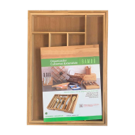 Cubertero, organizador de cubiertos de bambú extensible 5 a 7 compartimentos, 46 x 43 x 5 cm. Bandeja, porta utensilios de madera para cajón cocina