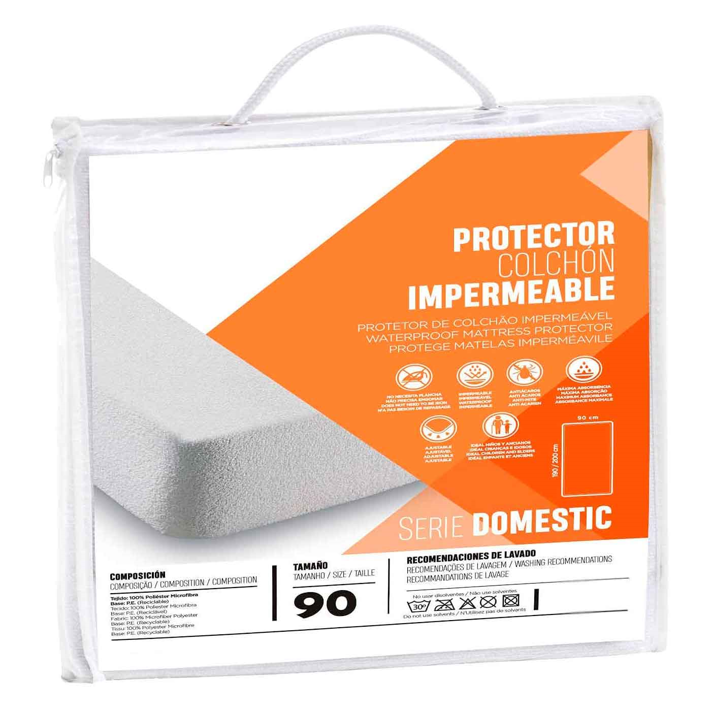 Rams - Protector colchon impermeable ajustable antiácaros transpirable 100% Microfibra de poliéster 190/200 X 90 cm