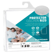 Protector rizo colchon ajustable 190/200 x 150CM antiácaros altura adaptable 100% Poliéster apto para planchar