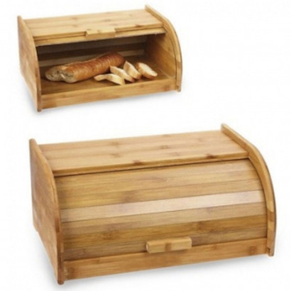 Panera de bambú con persiana corredera, bandeja de pan de bambú, caja de pan enrollable, contenedor de pan con tapa enrollable, 40 X 25,5 x 18 cm