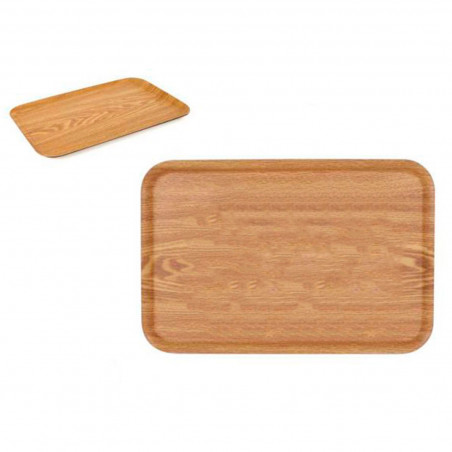 Tradineur - Bandeja rectangular de madera y melamina 43 x 29 cm para servir comida, transportar platos, vasos, alimentos, apta p
