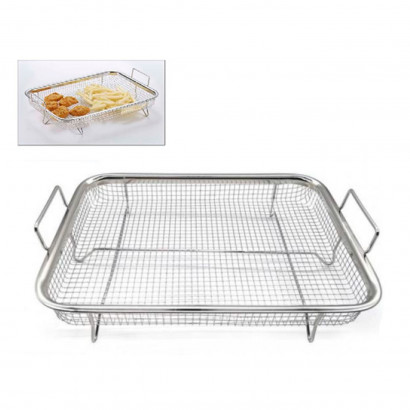 Bandeja, rejilla de horno de acero inoxidable con patas y asas 31,7 x 22,4 x 8 cm, rejilla rectangular para hornear, asado, grill, patatas, verdura, carne, cocina